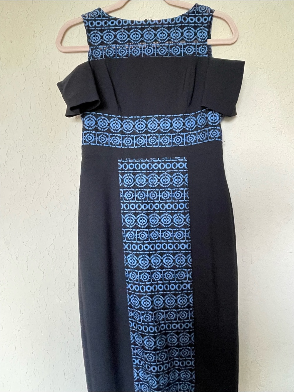 Maggy London Black Dress with Blue Geometric Panels